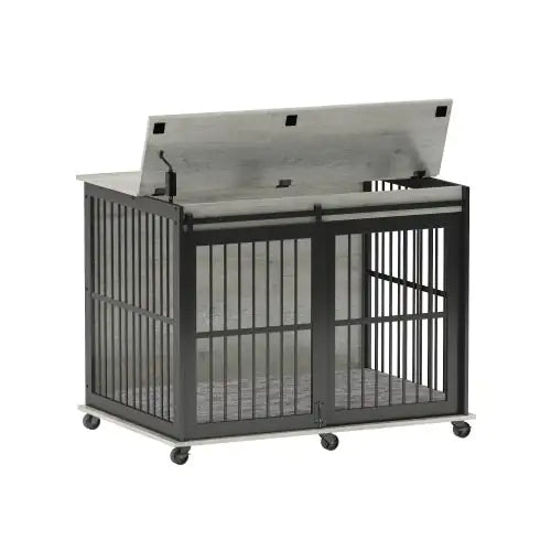 Furniture- Reinforced Sliding Iron Door Dog Cage With Mat