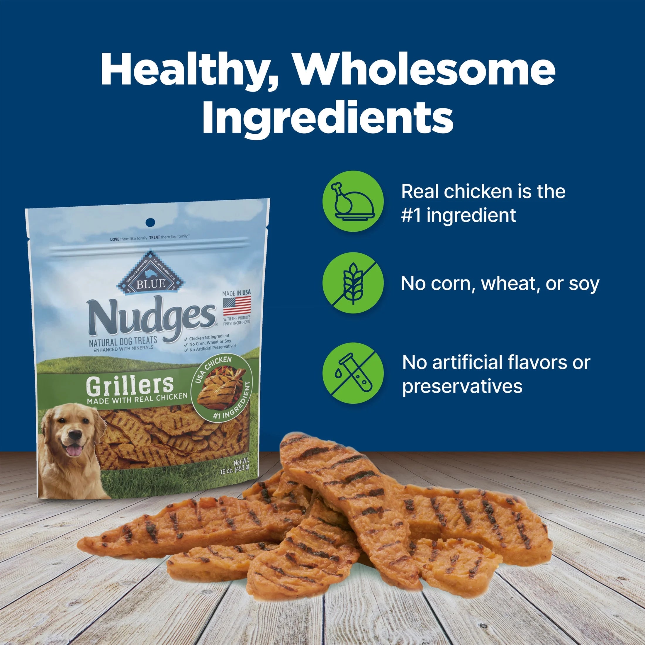 Nudges Grillers Natural Dog Treats Made with Real Chicken, 16-Oz. Bag