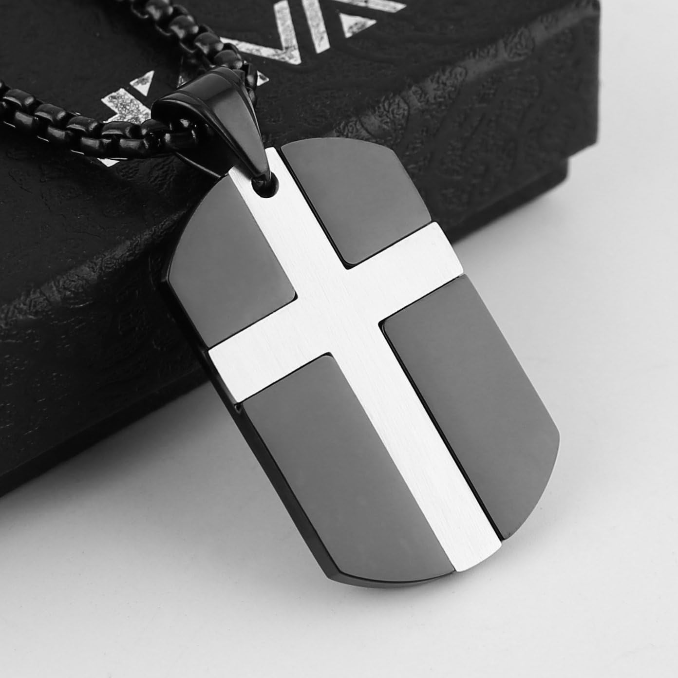 Isaiah 41:10 Jewelry, Stainless Steel Cross Dog Tag Necklace STRENGTH Bible Verse