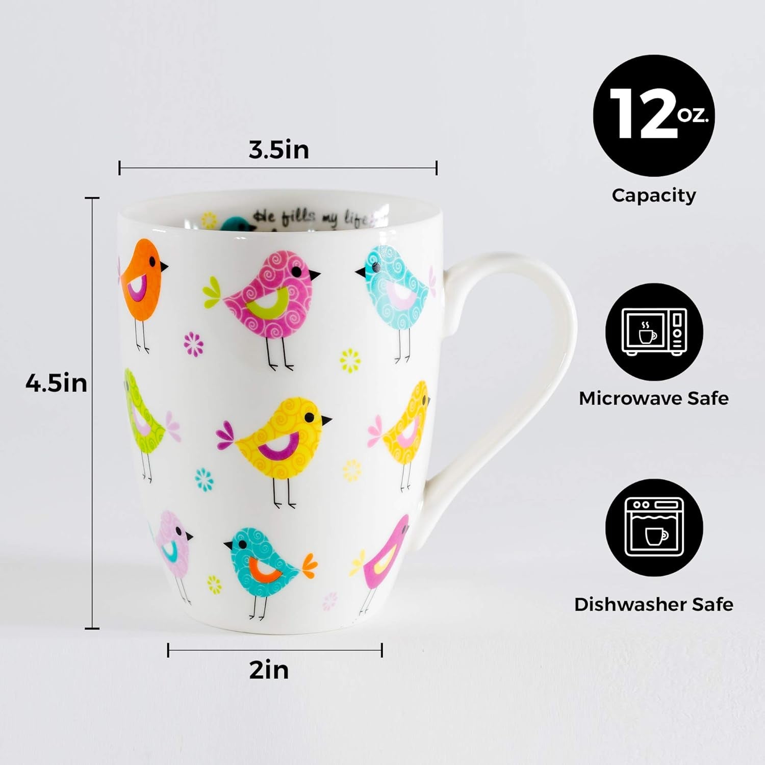 Inspirational Ceramic Mug with Birds-Psalm 103:5, He Fills My Life with Good Things, Multicolor, One Size, 12 Ounces