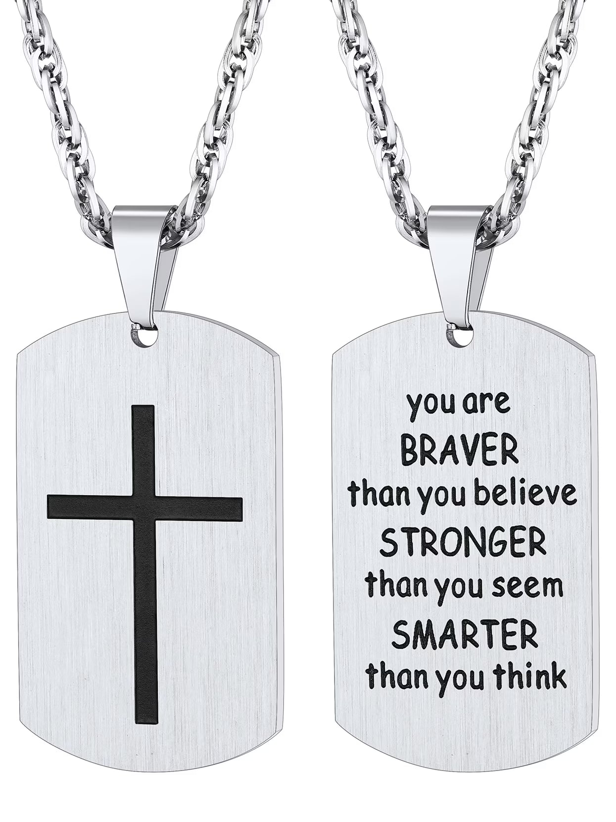 Cross Necklace for Men Stainless Steel Dog Tag Bible Verse Pendant Chain Christmas Jewelry Gifts for Son