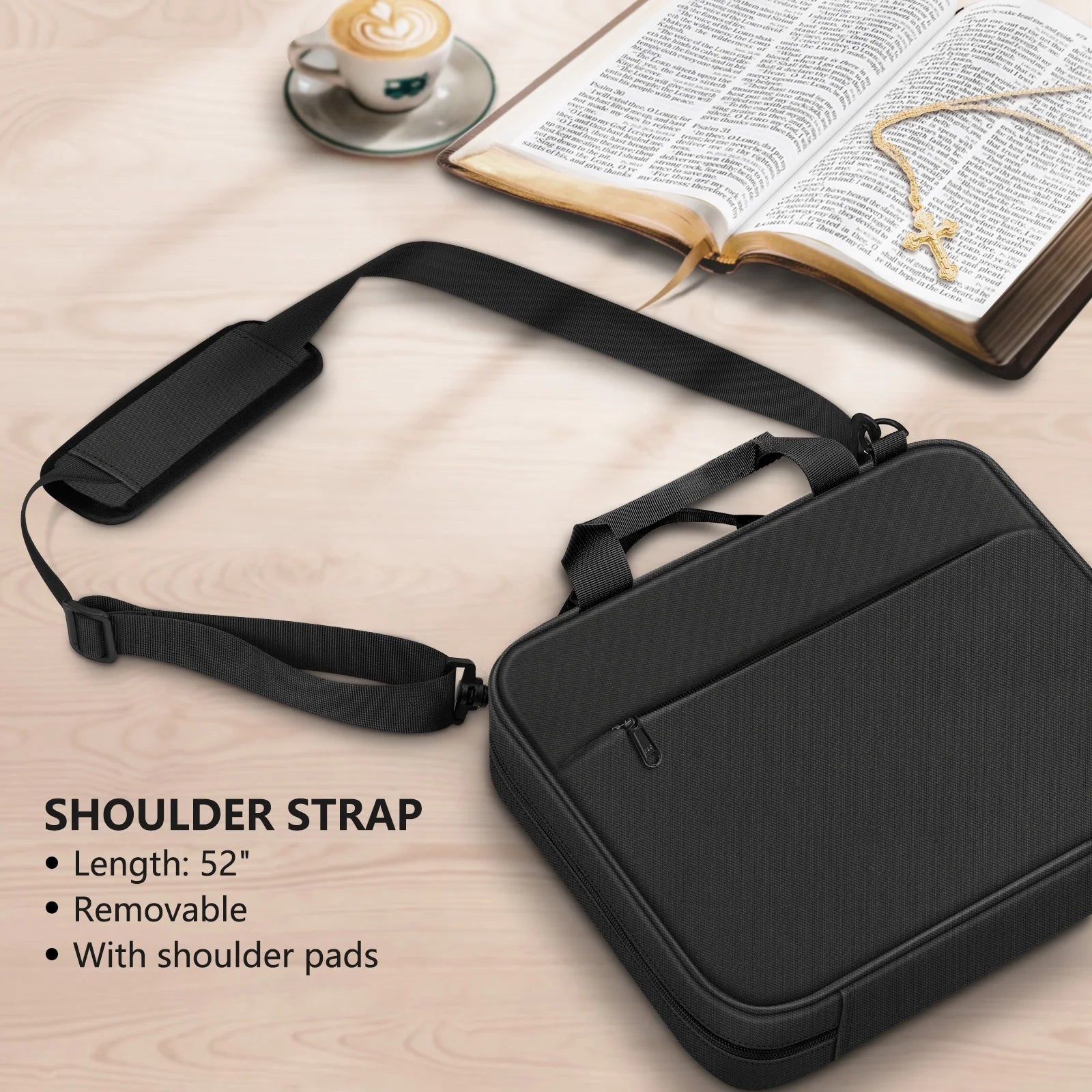 Extra Large Bible Cover, Carrying Book Case Church Bag Bible Protective with Detachable Shoulder Strap & Zippered Pocket, Gift for Men Women, Black