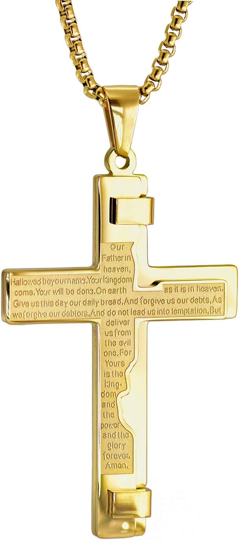 Lord'S Prayer Stainless Steel Cross Pendant Necklace Religion Cross Chain Inspirational Gift for Men&Women