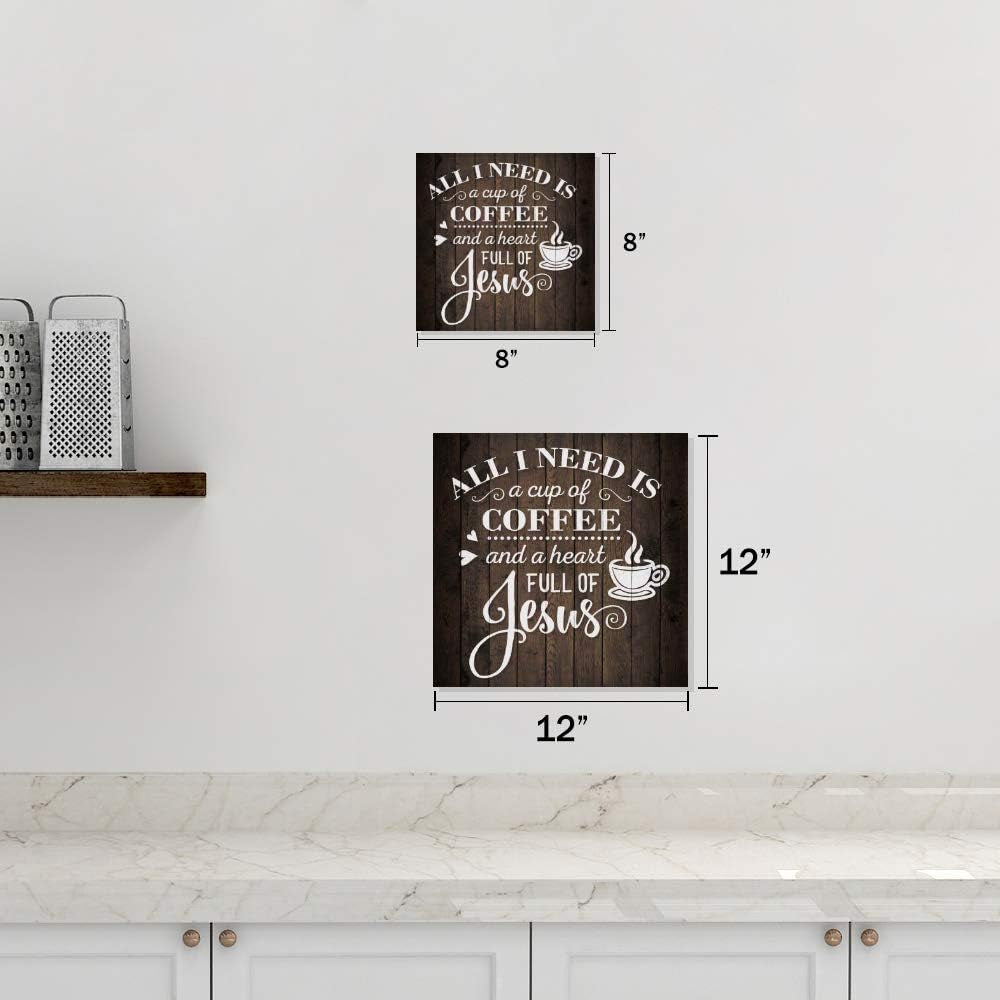 Coffee and Jesus Sign Christian Wood Decor Rustic Signs Wooden Decorations Kitchen Small Religious Plaque Station Wall Home Faith Family Farmhouse Inspirational Scripture 12 X 12 Art B3-12120061069