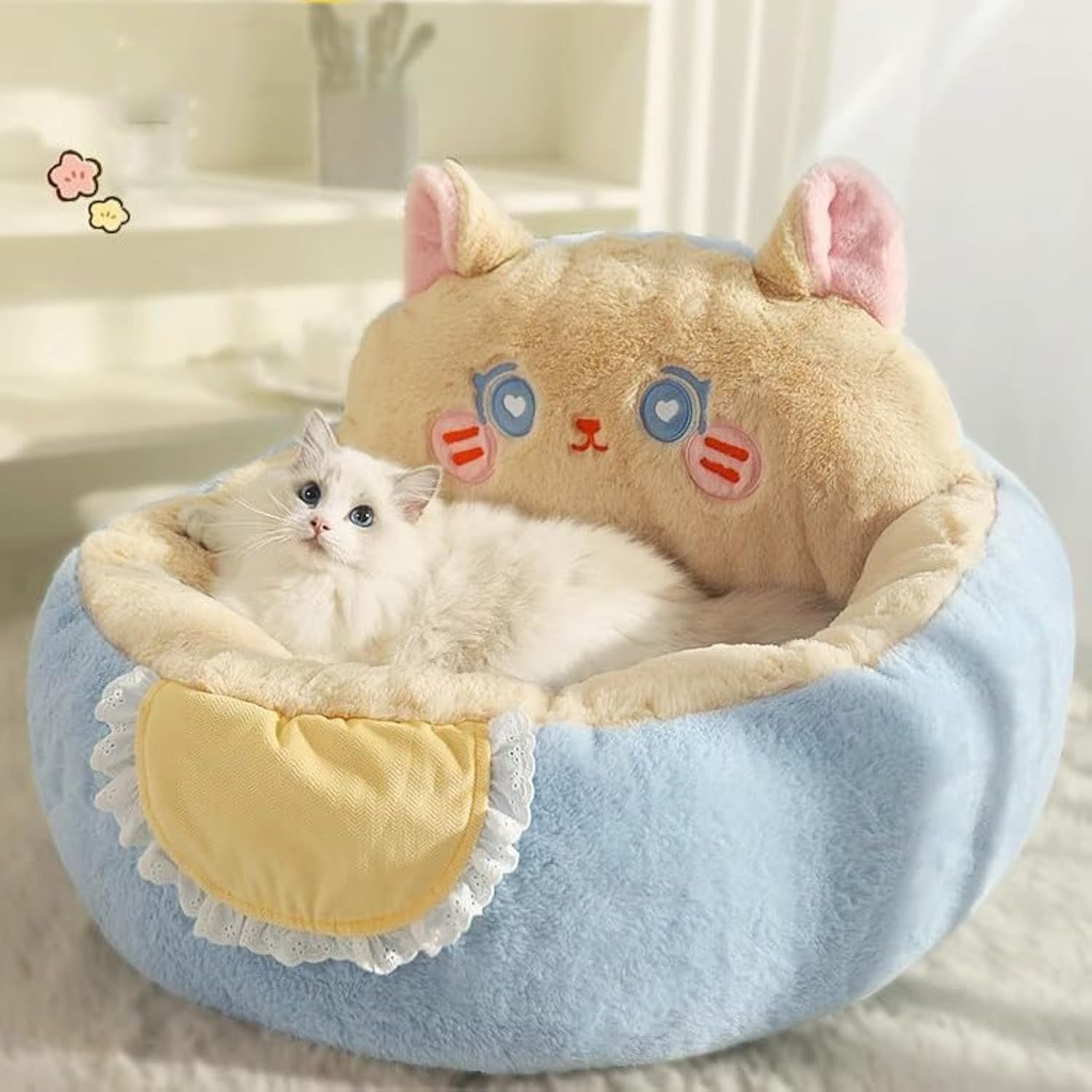 Adorable Cat or Dog Bed for Indoor Use with Detachable, Machine-Washable Cushions