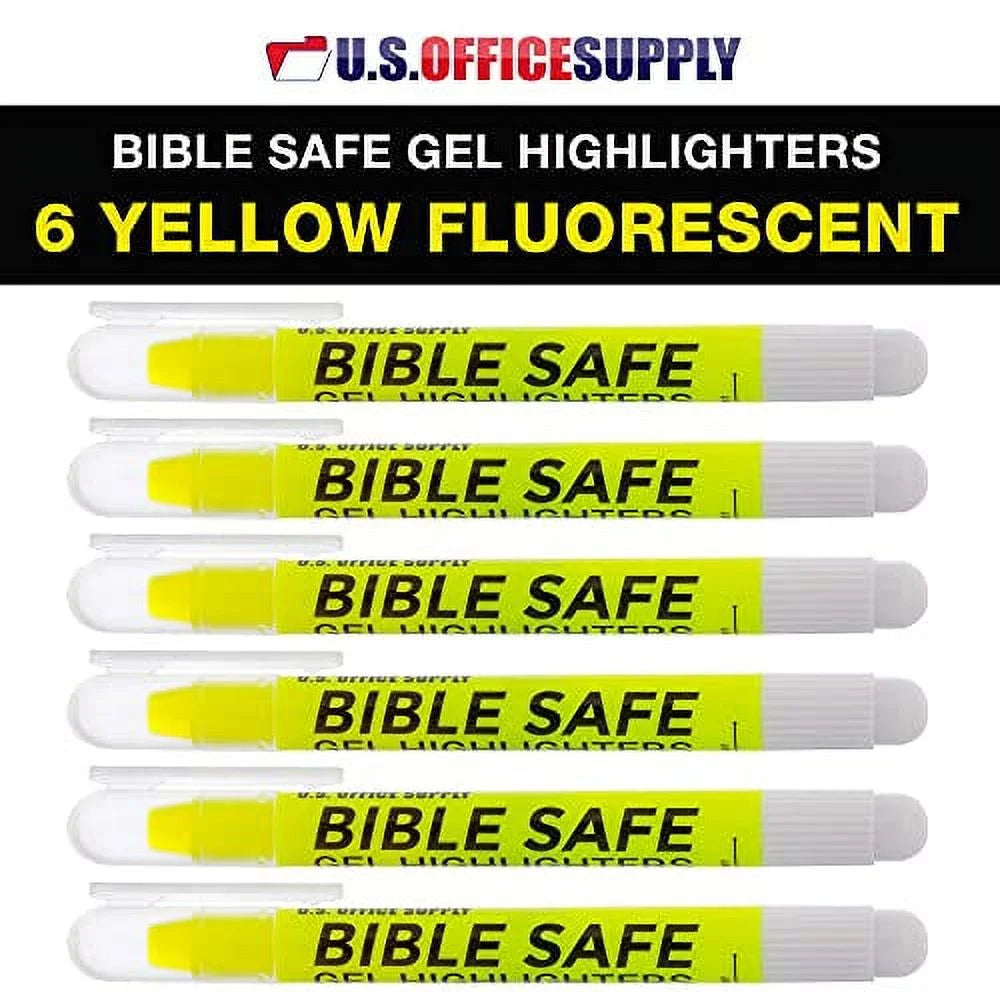 Bible Safe Highlighter Set of 6 Yellow Bright Fluorescent Markers, Dry Bible Highlighters No Bleed, Fade or Smear, Safe Gel Markers, Accessories, Study Guide