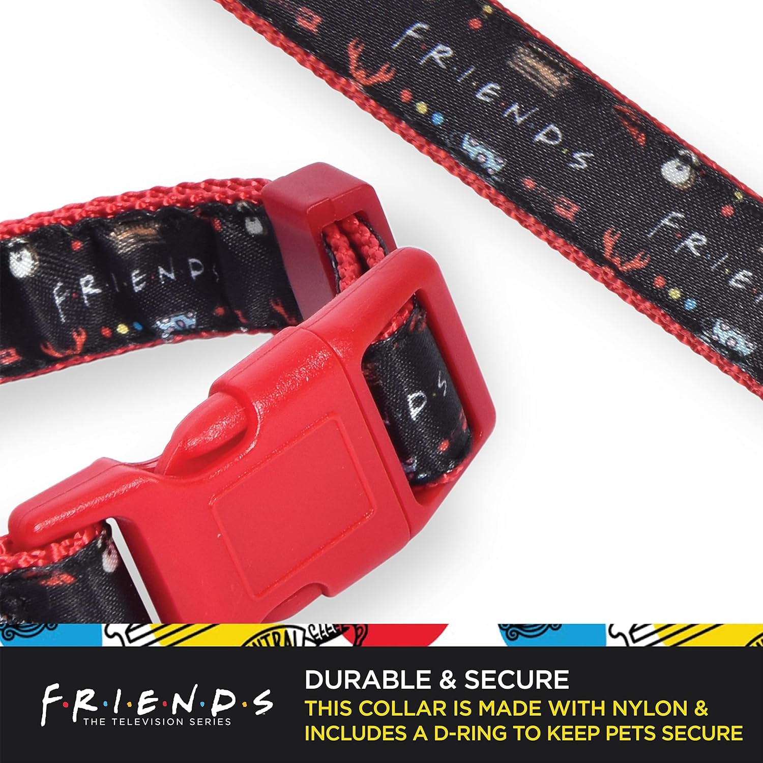 Friends Merch: Iconic TV Show Dog Collar, Black with D-Ring for Medium Dogs
