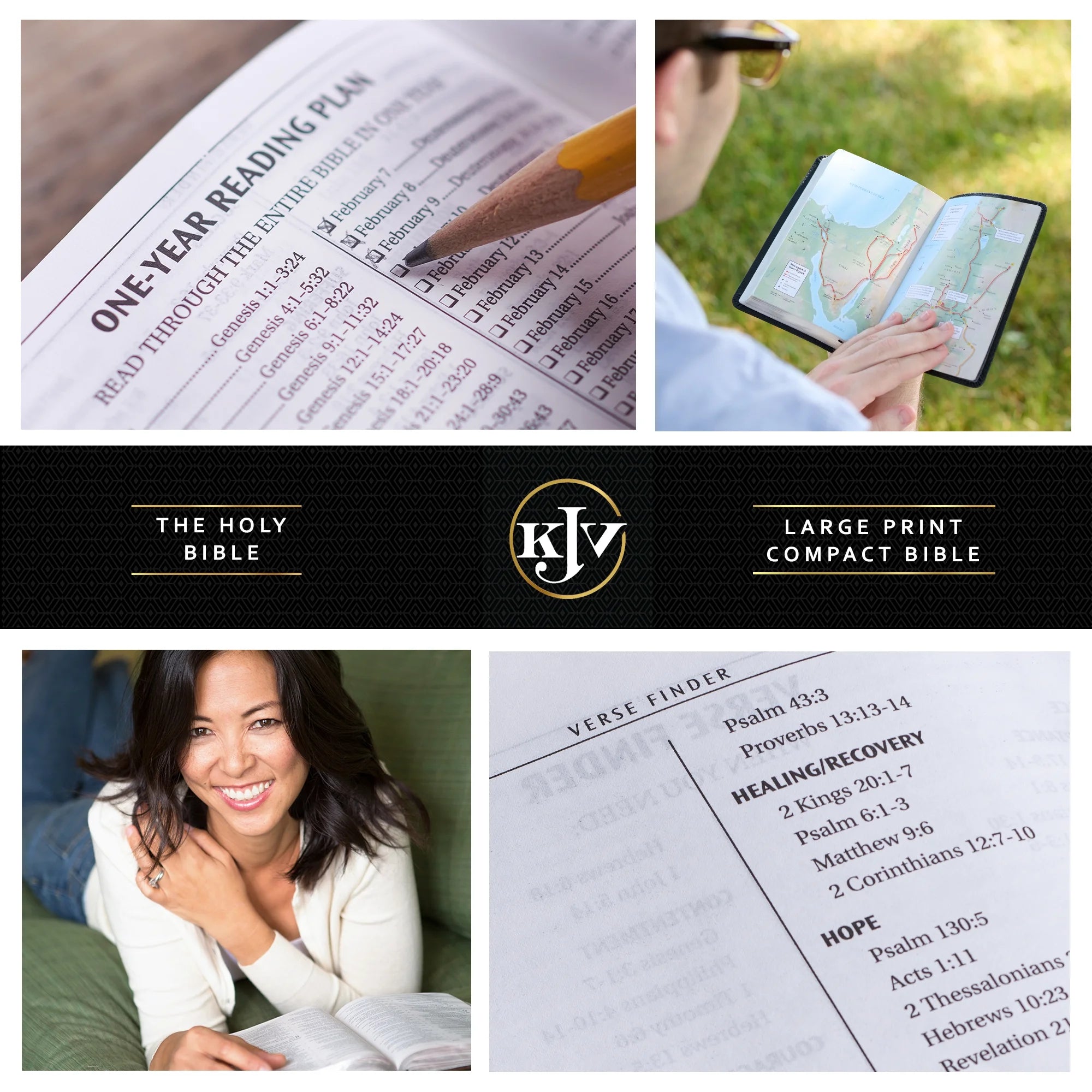 KJV Holy Bible, Compact Large Print Faux Leather Red Letter Edition - Ribbon Marker, King James Version, Burgundy, Zipper Closure