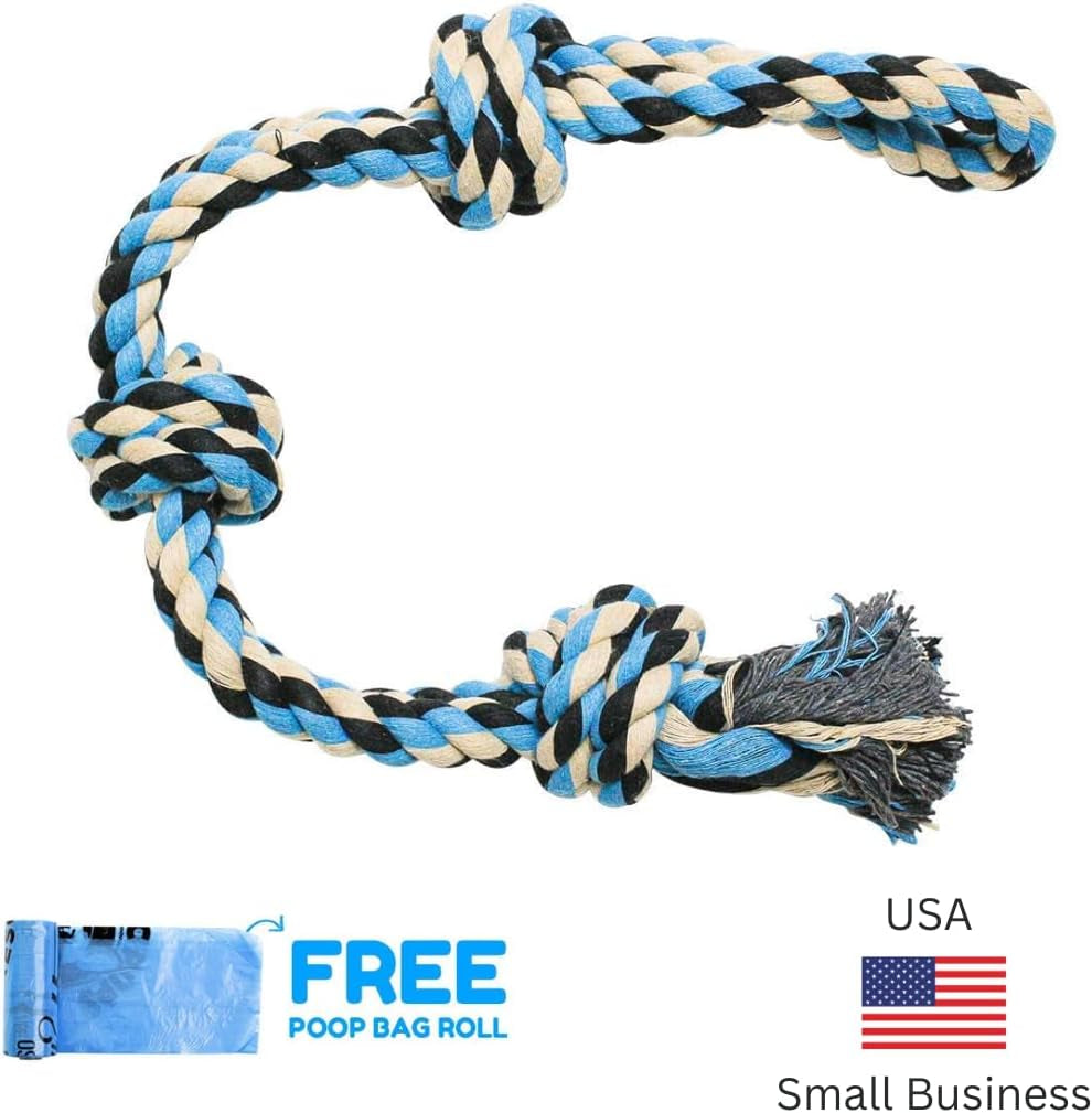 XL Dog Rope Toy for Aggressive Chewers - Dog Toy, Benefits Non-Profit Dog Rescue, Large Dog Toys, Durable Dog Toys for Aggressive Chewers, Nearly Indestructible Dog Toys for Aggressive Chewers, Blue