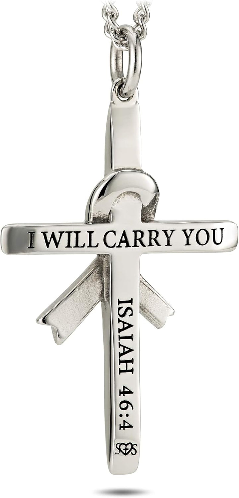 Women'S Stainless Cross with Crystal Ribbon Necklace Isaiah 46:4 Christian Jewelry