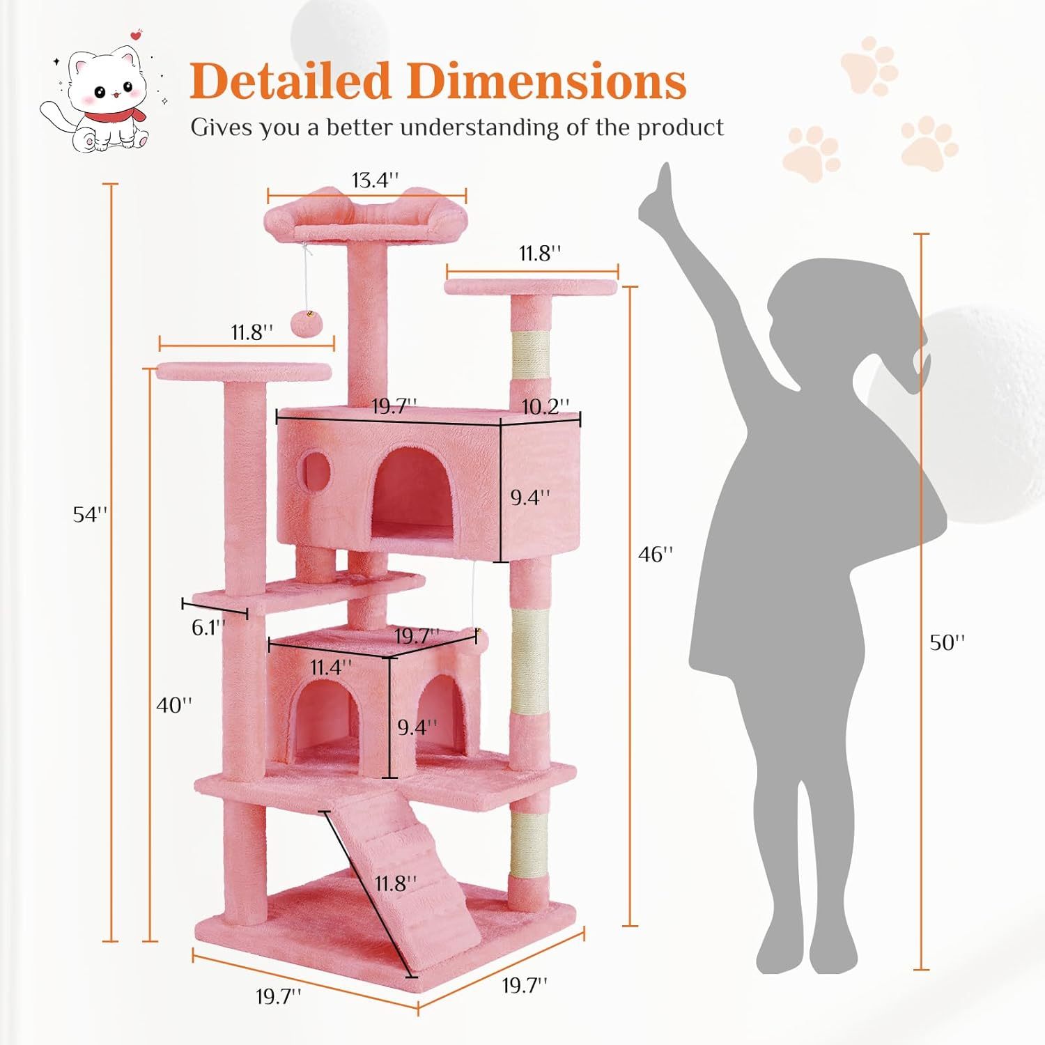 Cat Tree Tower - Multi-level apartment with a ladder and a sisal grab post inside