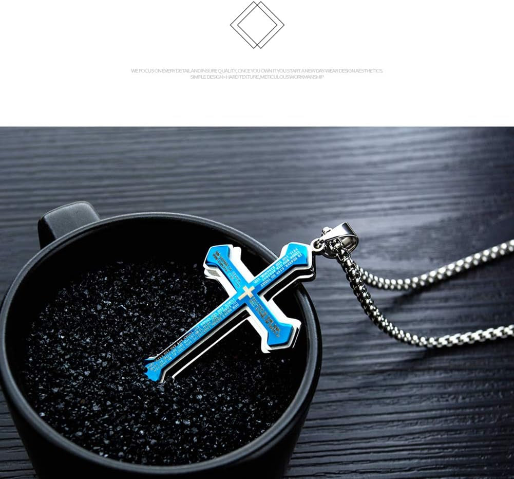 Men'S Cross Pendant Necklace Large Stainless Steel Cross Pendant Necklace for Men Women