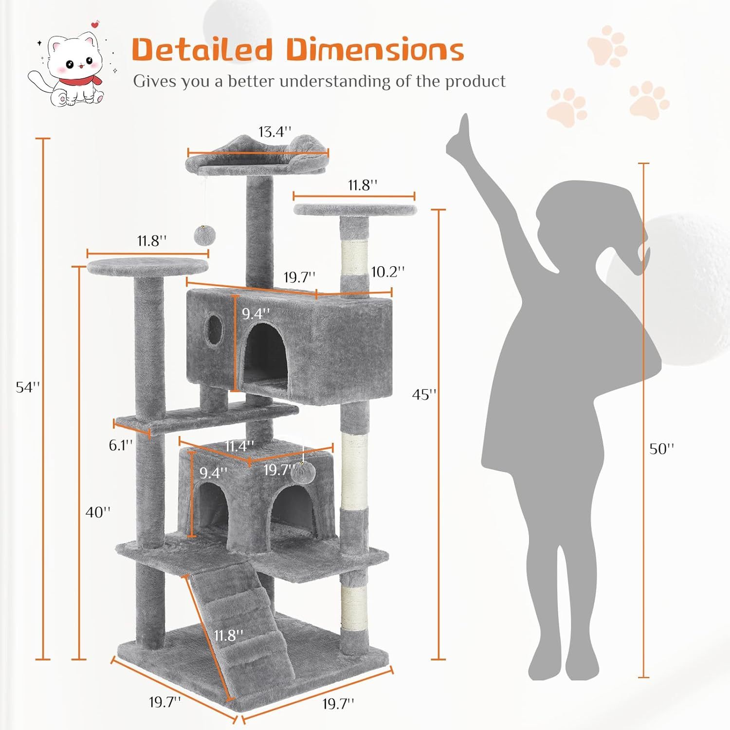 Cat Tree Tower - Multi-level apartment with a ladder and a sisal grab post inside