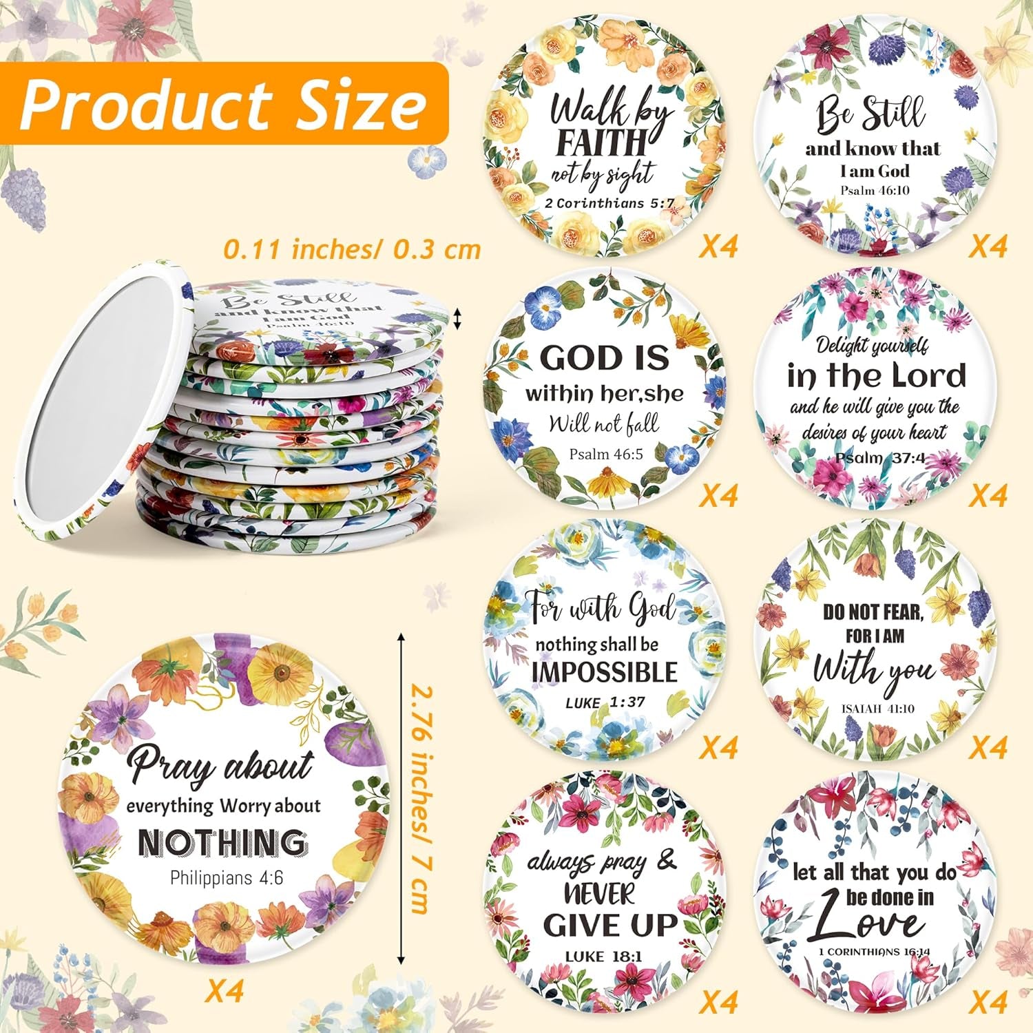 Bible Verse Compact Mirrors - 36Pcs Floral Bible Verse Mini Compact Mirrors Christian Gifts Bulk Inspirational Small Portable round Pocket Makeup Mirror for Purse Church Party Favors for Women