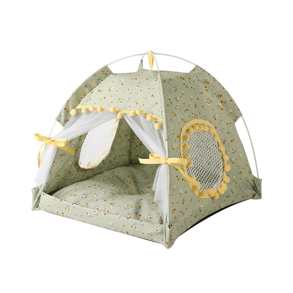 Foldable Outdoor Pet Tent with Cat Nest Kennel Summer Semi-Closed House Mat