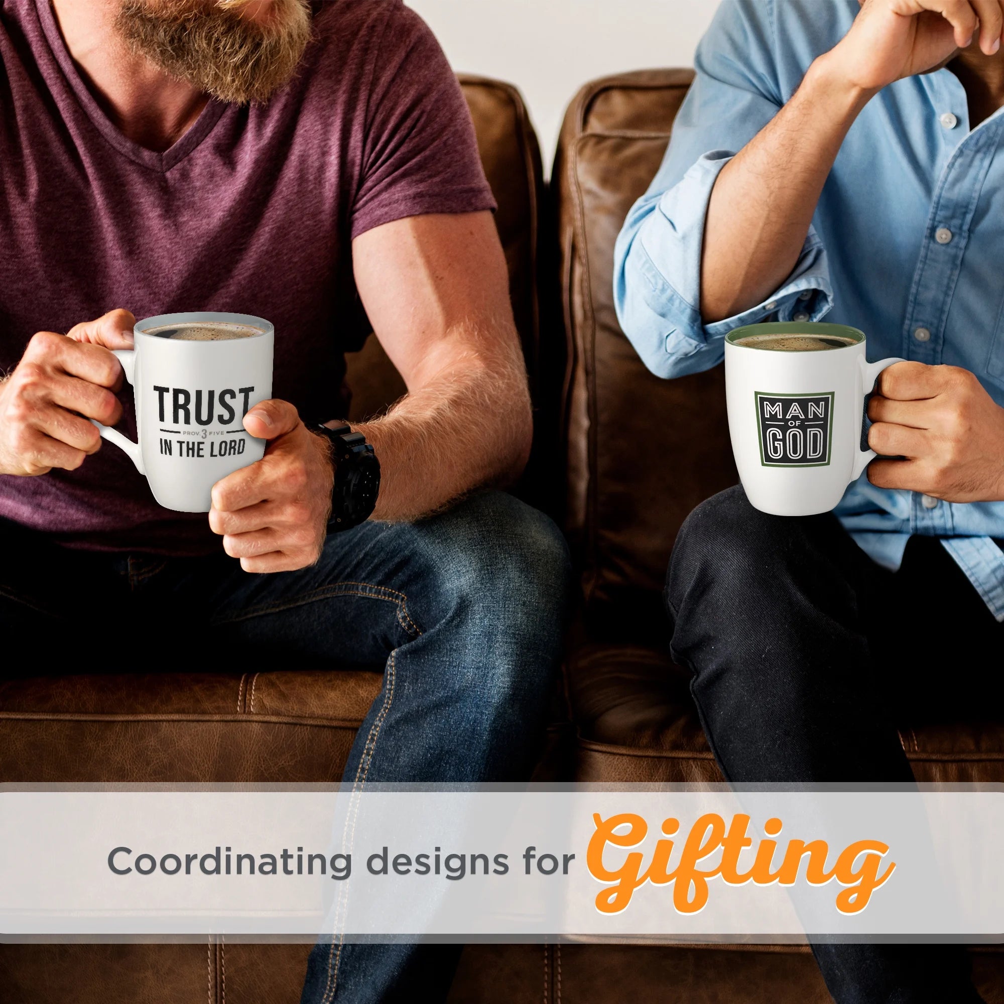 Inspirational Ceramic Coffee & Tea Mug for Men & Women: Trust in the Lord Encouraging Bible Verse Proverb, Lead-Free Novelty Drinkware W/Silver Foil, White & Dark Gray, 12 Oz.