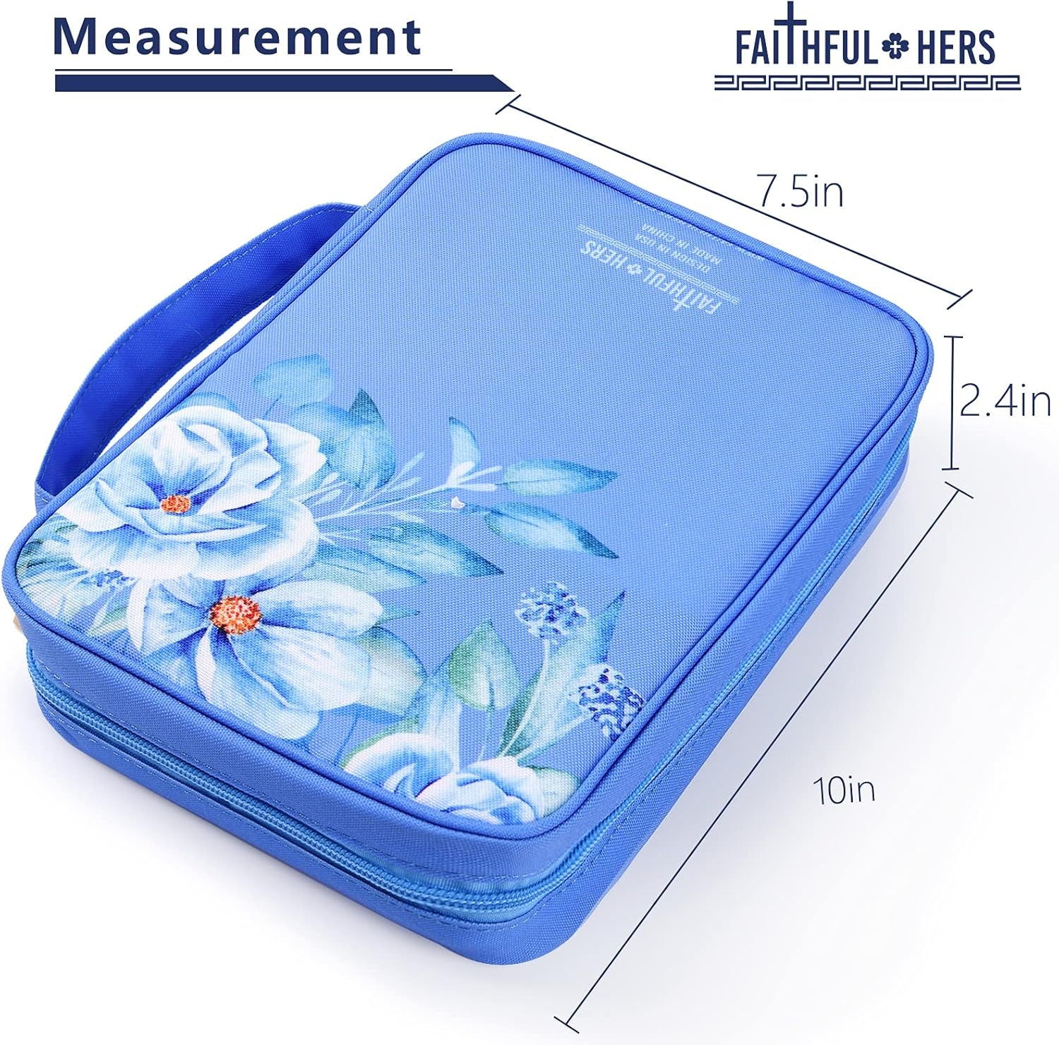 Bible Cover, Carrying Book Case Church Bag Bible Protective with Handle & Front Pocket, Perfect Gift for Mother Kids Girls Women 10X7.5X2.4In (Winter Floral), Medium