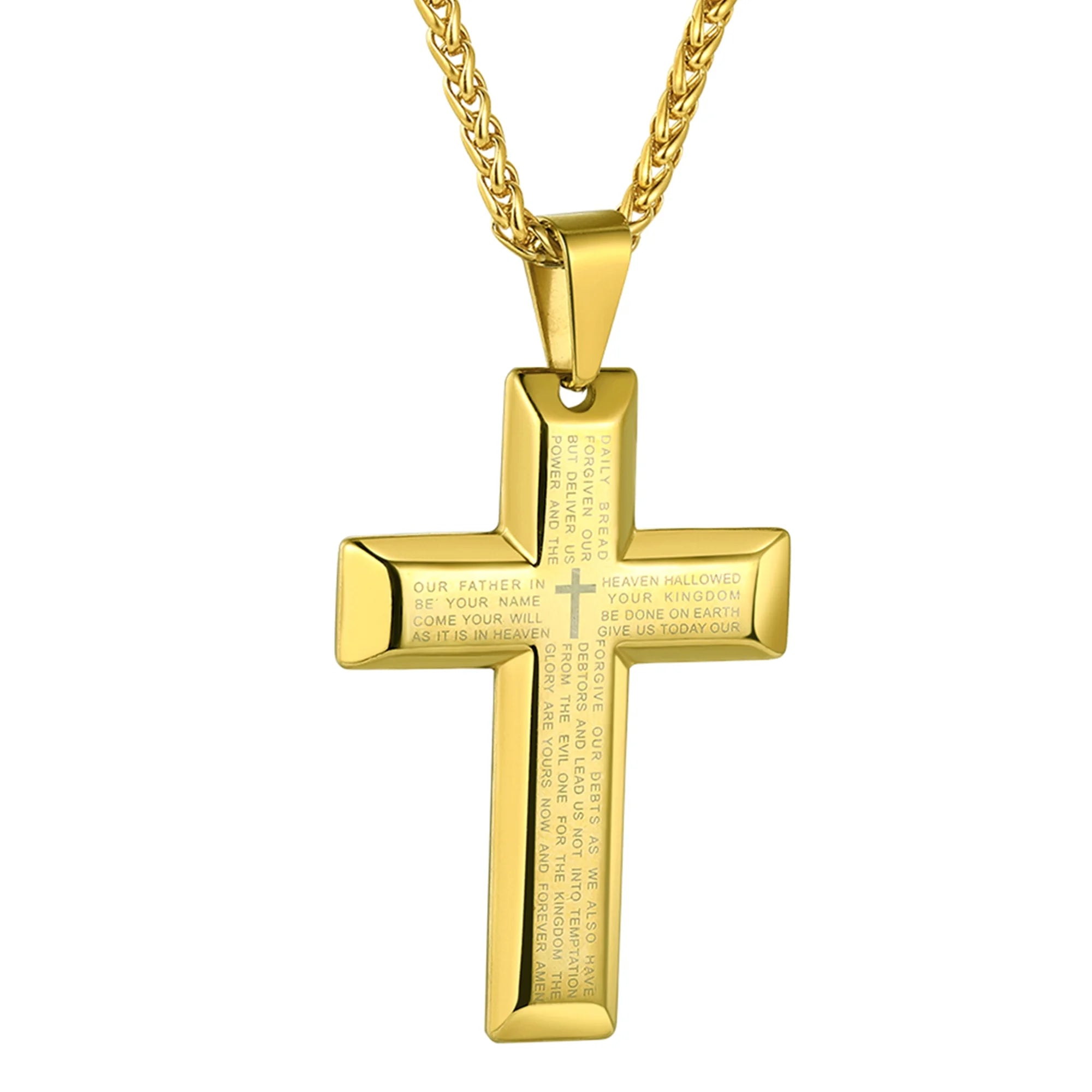 Gold Cross Necklaces for Men Stainless Steel Lord'S Prayer Pendant Necklace Boyfriend Husband Religious Valentine'S Day Gift Packaged