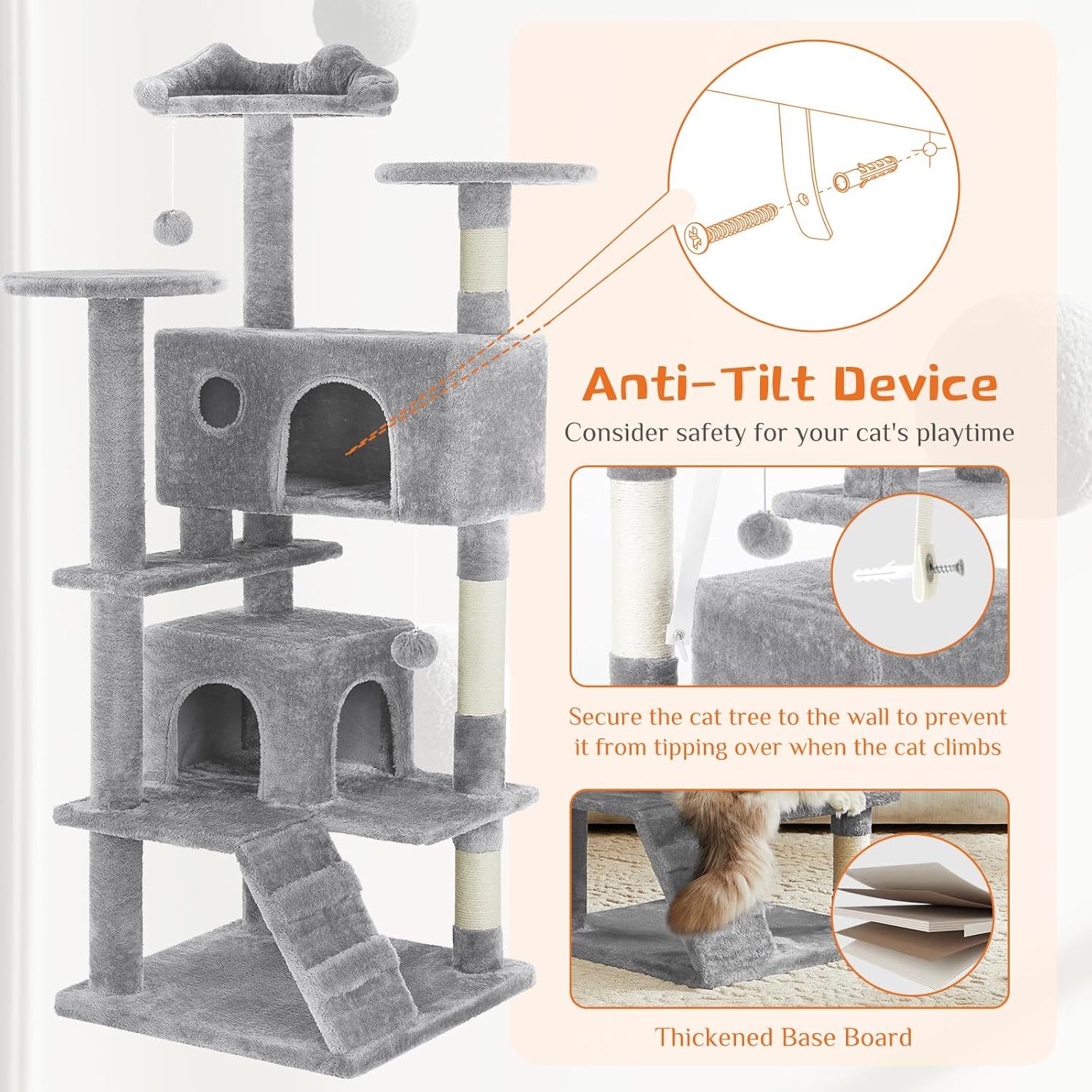 Cat Tree Tower - Multi-level apartment with a ladder and a sisal grab post inside