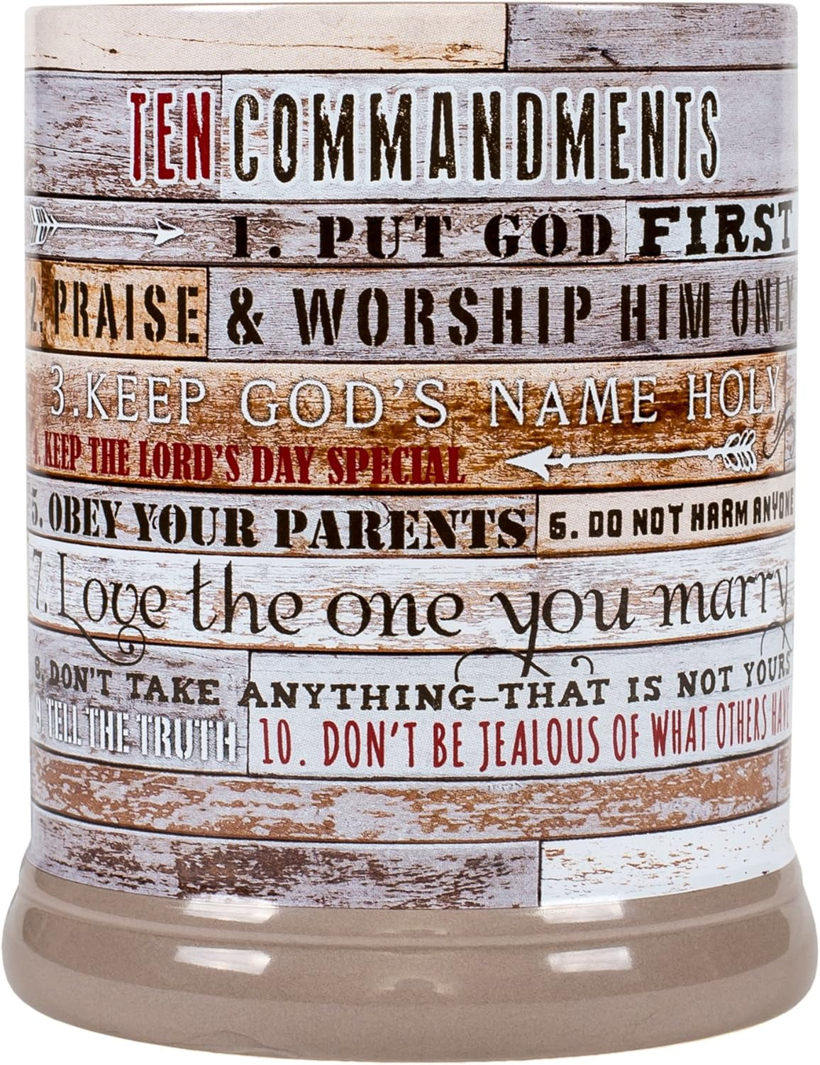 Ten Commandments Pallet Wood Look Ceramic Stoneware Electric Jar Candle Warmer