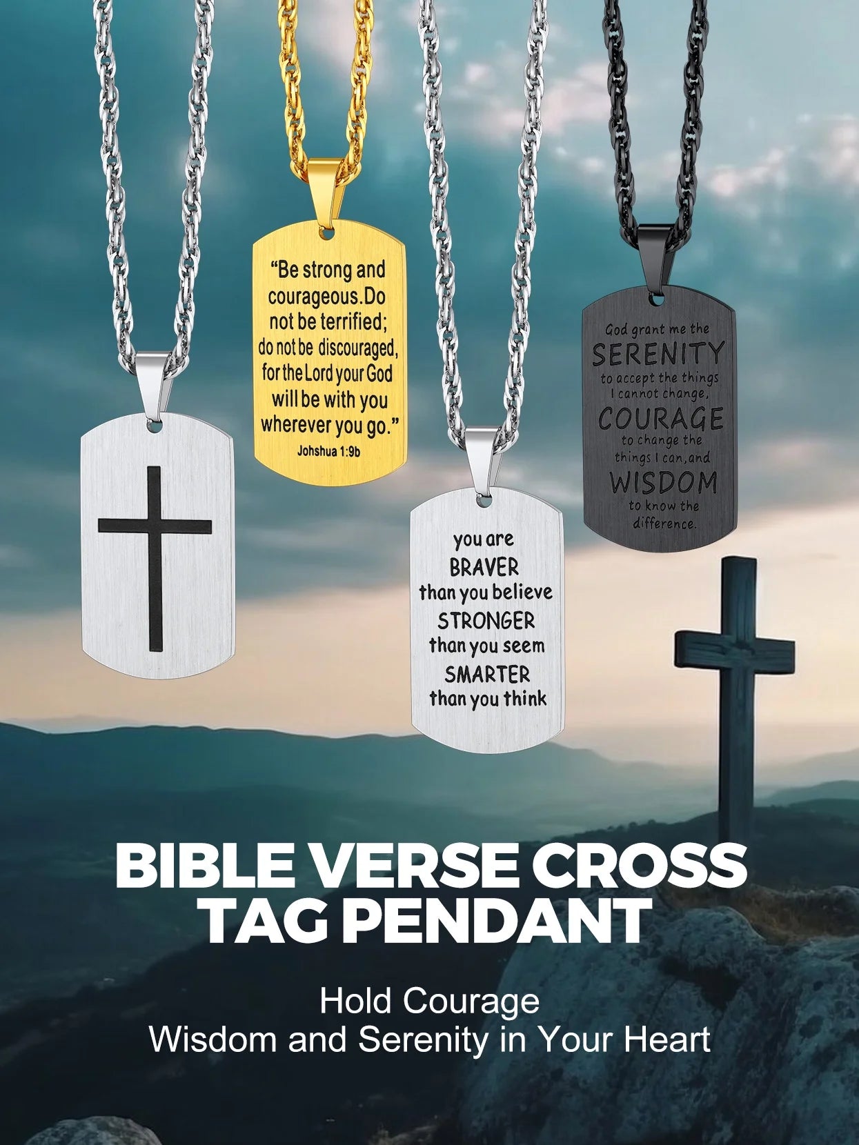 Cross Necklace for Men Stainless Steel Dog Tag Bible Verse Gold Plated Pendant Chain Christmas Jewelry Gifts for Son