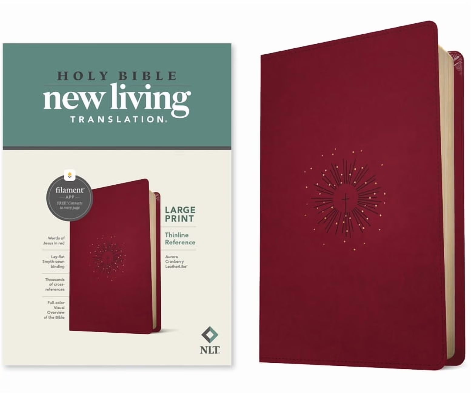NLT Large Print Thinline Reference Bible, Filament Enabled Edition (Red Letter, Leatherlike, Berry), (Hardcover)