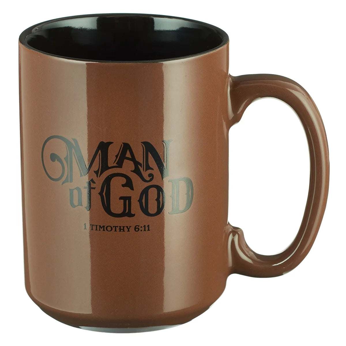 Large Ceramic Coffee & Tea Mug for Men, Dads & Pastors: Man of God Inspirational Bible Verse, Lead/Cadmium-Free, Non-Toxic Microwave/Dishwasher Safe Drinkware, Brown/Black, 14 Oz.