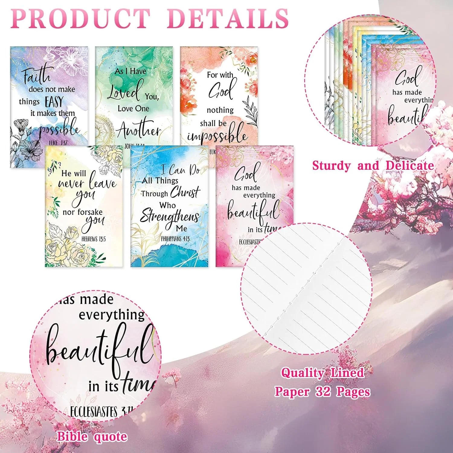 24 Pcs Christian Bulk Gifts for Women Bible Verse Pens Bible Notebooks Christian Gifts Set Scripture Ballpoint Pens Bible Quote Notepads Religious Notebooks Gifts for Women Men (Flower)