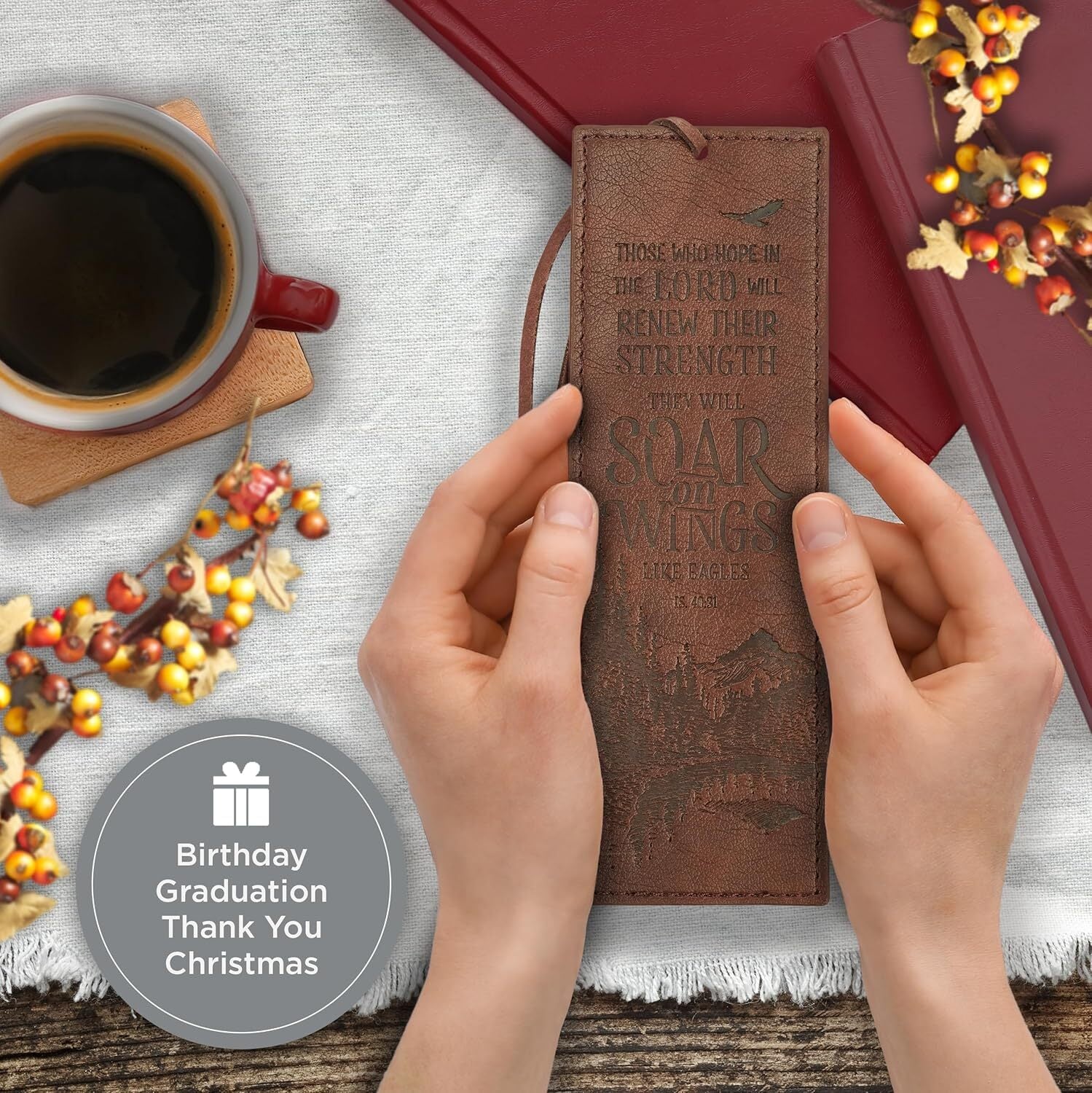Christian Art Gifts Premium Vegan Faux Leather Scripture Bookmark for Men: Soar